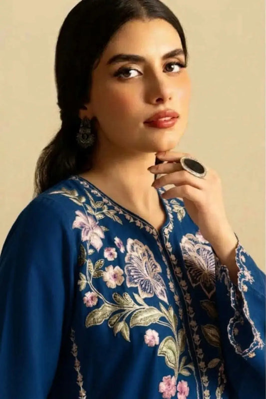 2-Piece Embroidered Dhanak Suit — Amber Rust (Artisanal Floral)