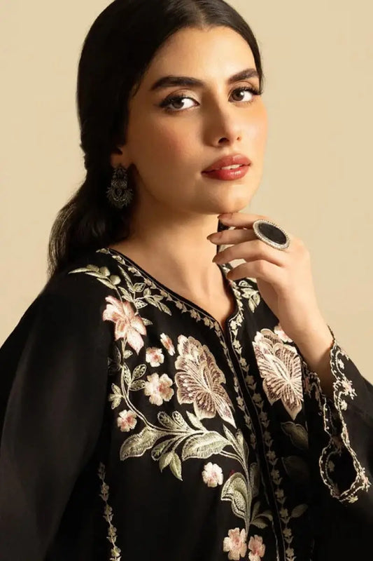 2-Piece Embroidered Dhanak Suit — Amber Rust (Royal Daman Jaal)