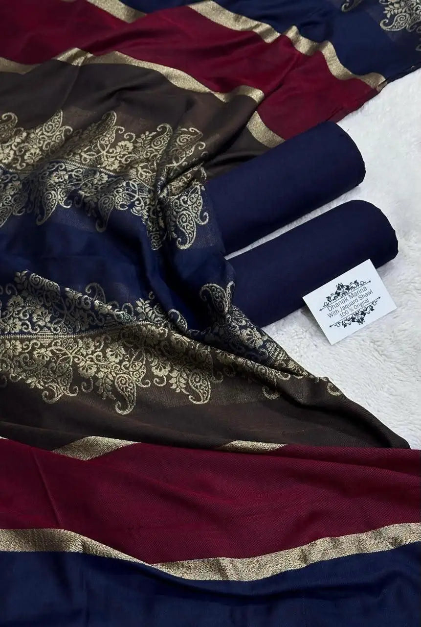 3-Piece Dhanak & Wool Shawl Suit — Sapphire Blue