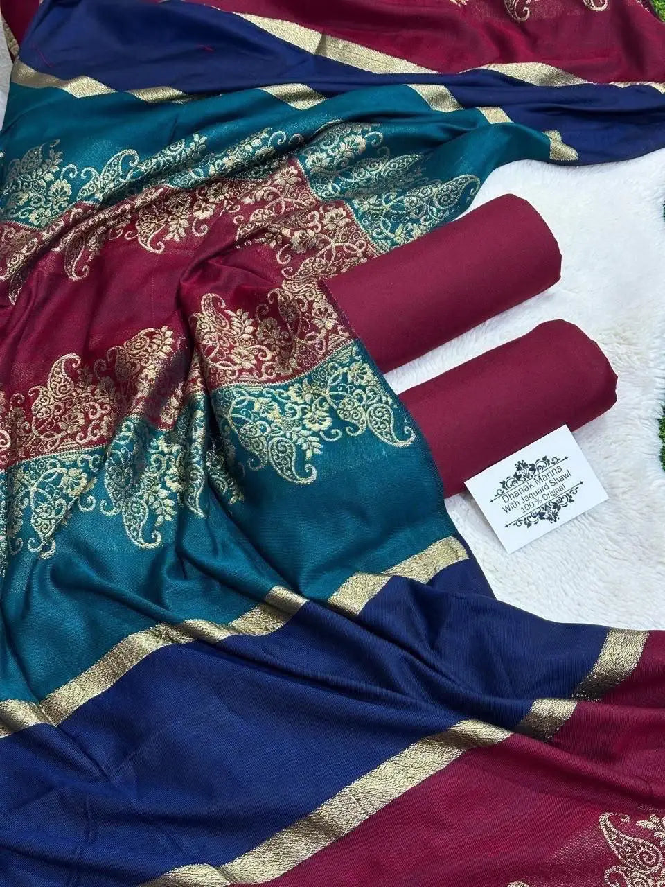 3-Piece Dhanak & Wool Shawl Suit — Royal Maroon
