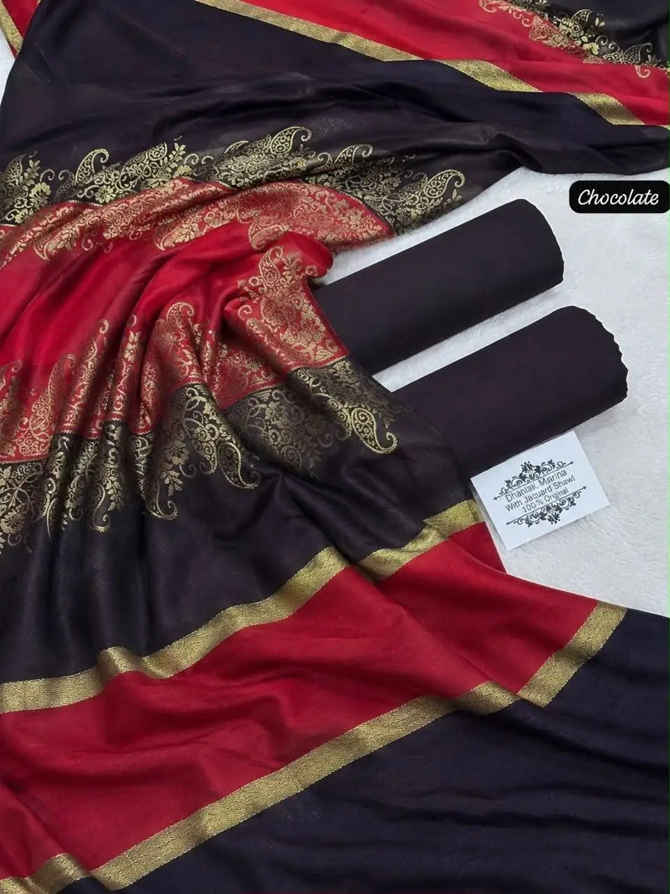 3-Piece Dhanak & Wool Shawl Suit — Coffee Brown