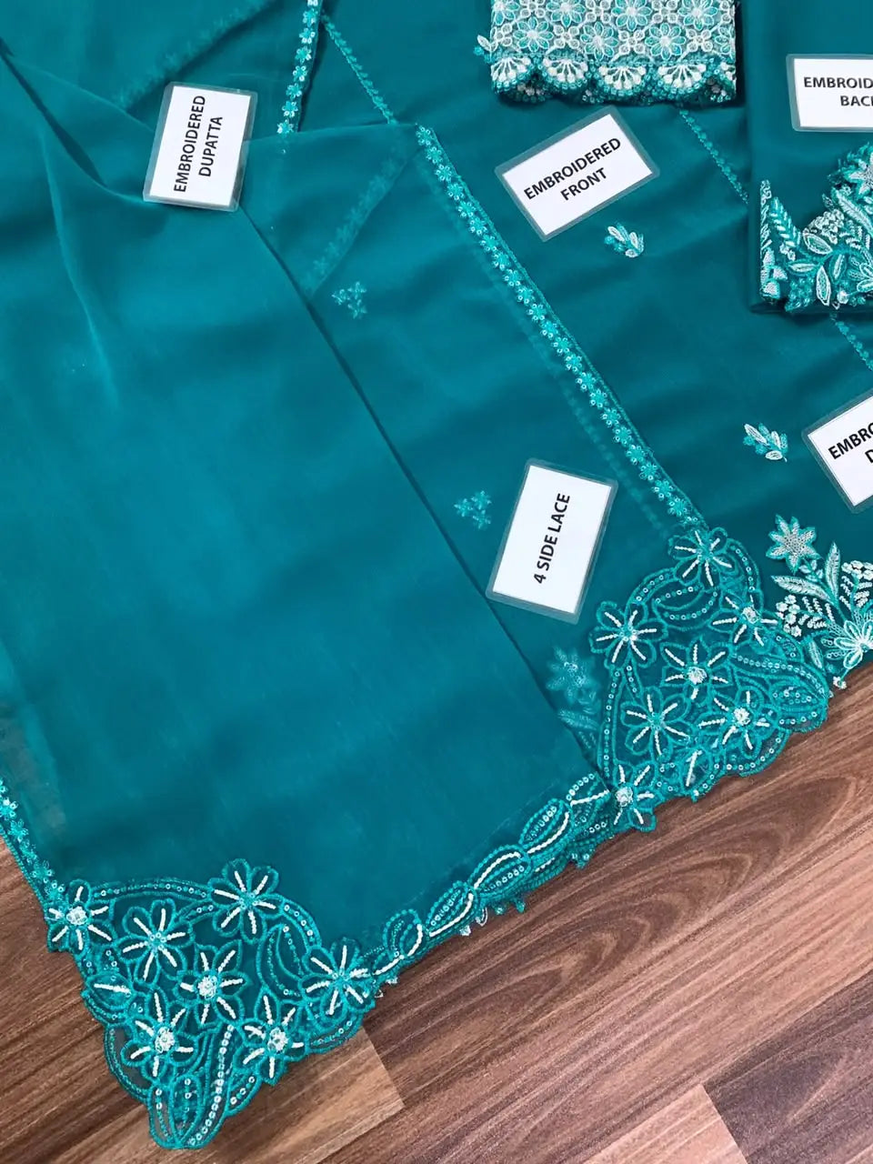 3-Piece Festive Chiffon Suit — Emerald Teal