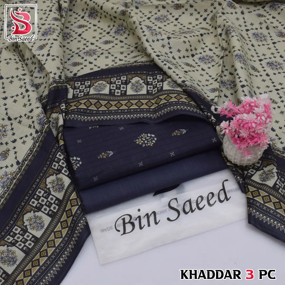 3-Piece Printed Khaddar Suit — Forest Green
