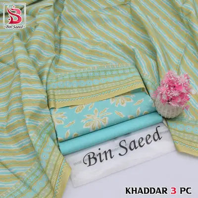 3-Piece Artisanal Digital Print Winter Khaddar Suit — Midnight Teal