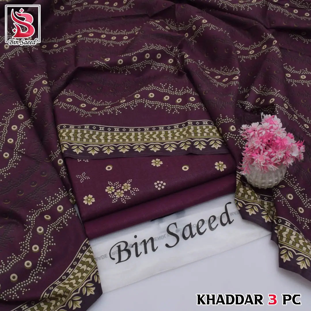 3-Piece Printed Khaddar Suit — Rust Amber