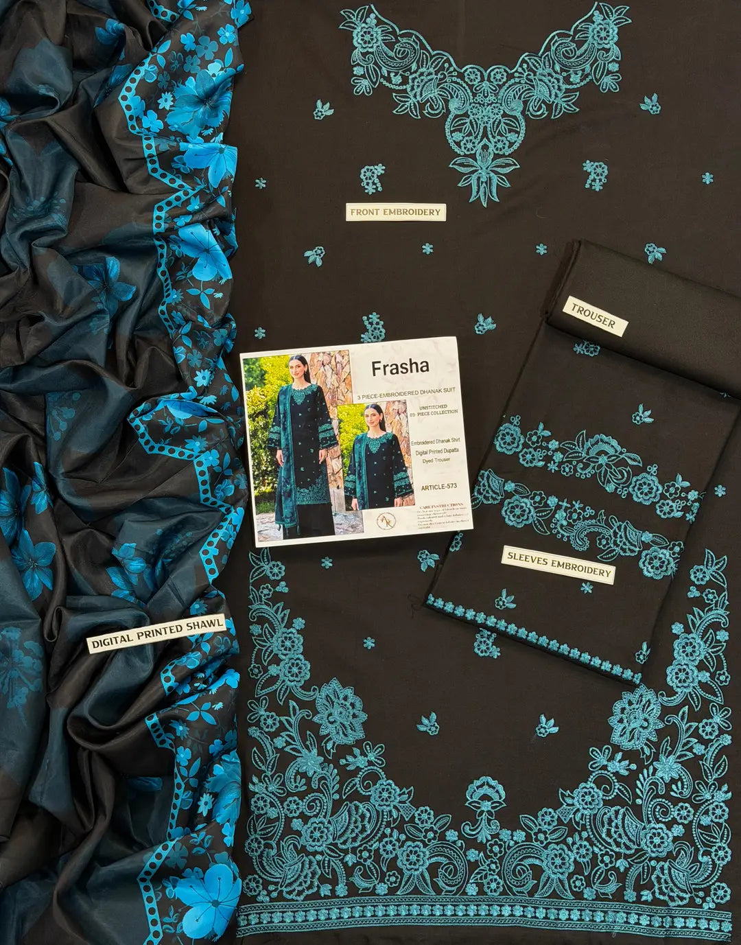 3-Piece Dhanak & Pashmina Shawl — Midnight Emerald
