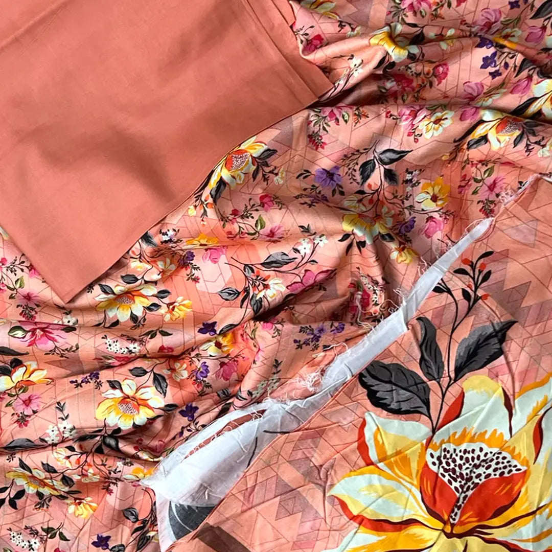 3-Piece Digital Printed Winter Linen Suit — Crimson Rose