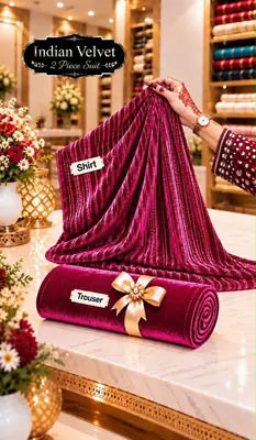 2-Piece Royal Micro Velvet Unstitched Suit — Rich Burgundy