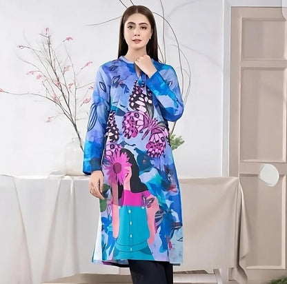1-Piece Swiss Lawn Printed Kurti — Butterfly Floral