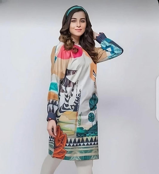 1-Piece Swiss Lawn Printed Kurti — Summer Blossom
