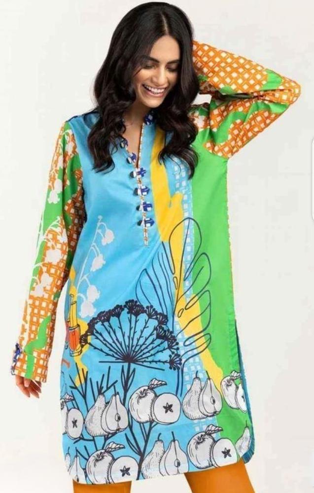 1-Piece Swiss Lawn Printed Kurti — Sapphire Blue