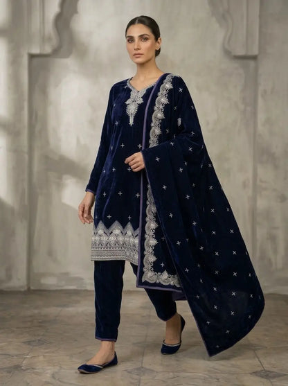 3-Piece Micro Velvet Suit — Midnight Navy