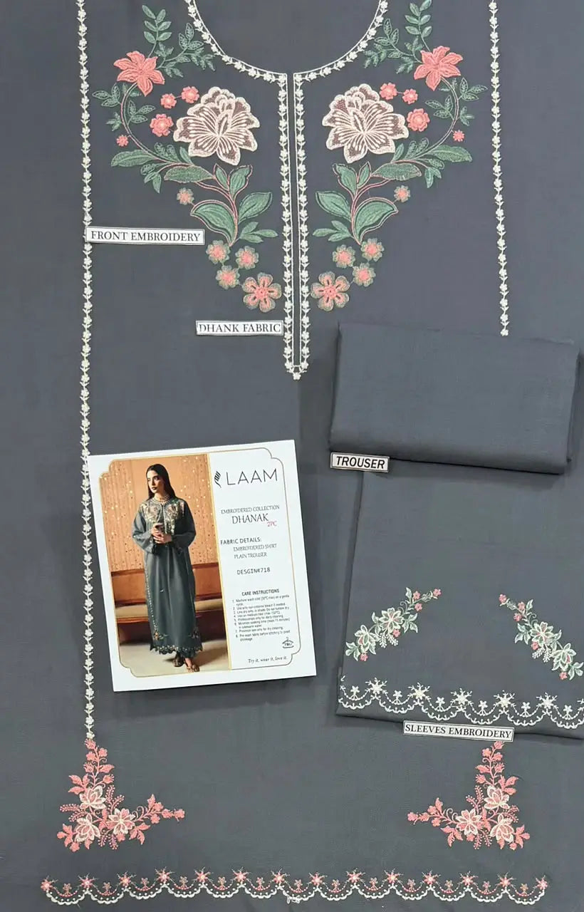 2-Piece Dhanak Suit — Slate Grey