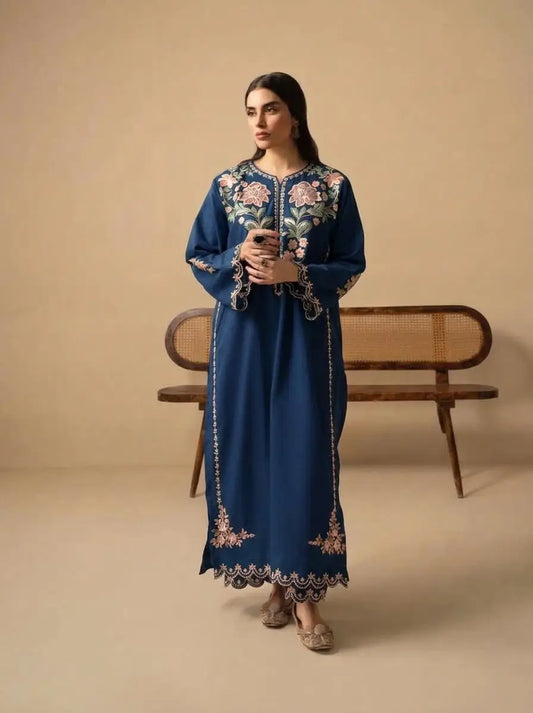 2-Piece Embroidered Dhanak Suit — Amber Rust (Artisanal Floral)
