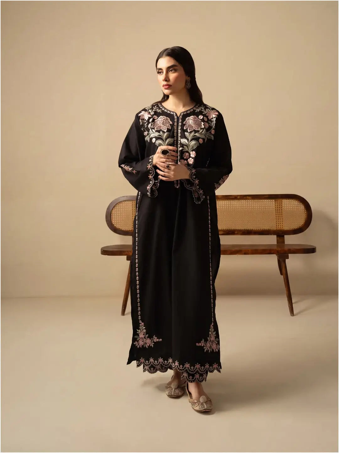 2-Piece Dhanak Suit — Jet Black