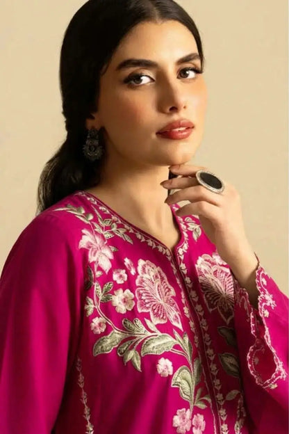2-Piece Embroidered Dhanak Suit — Amber Rust (Paisley Needlework)
