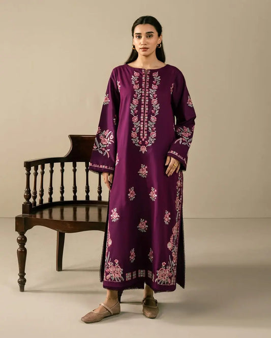 2-Piece Embroidered Dhanak Suit — Emerald Green