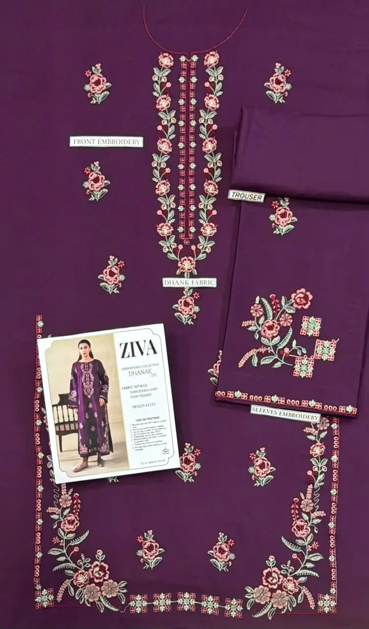 2-Piece Embroidered Dhanak Suit — Emerald Green