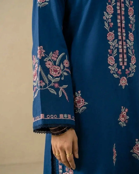 2-Piece Embroidered Dhanak Suit — Royal Navy
