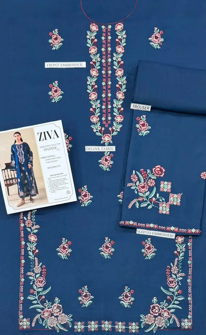 2-Piece Embroidered Dhanak Suit — Royal Navy
