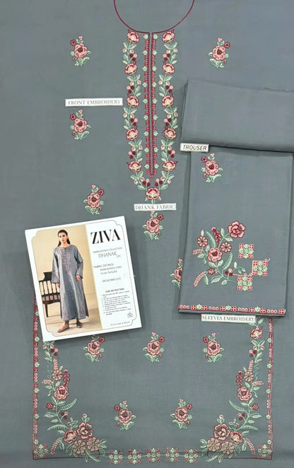 2-Piece Embroidered Dhanak Suit — Charcoal Black