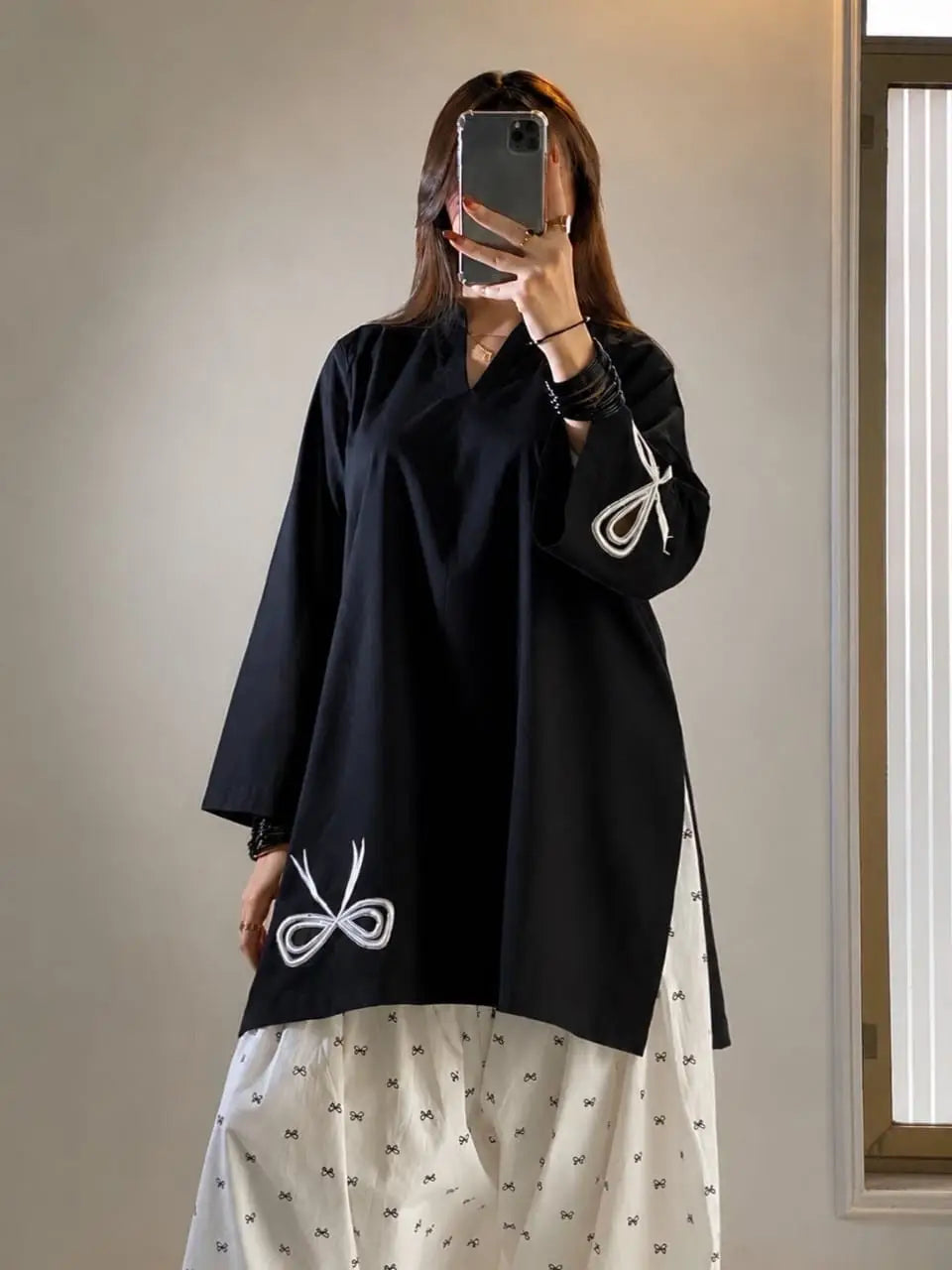 Minni Mow 2-Piece Bow Embroidered Cotton Farshi Shalwar Suit