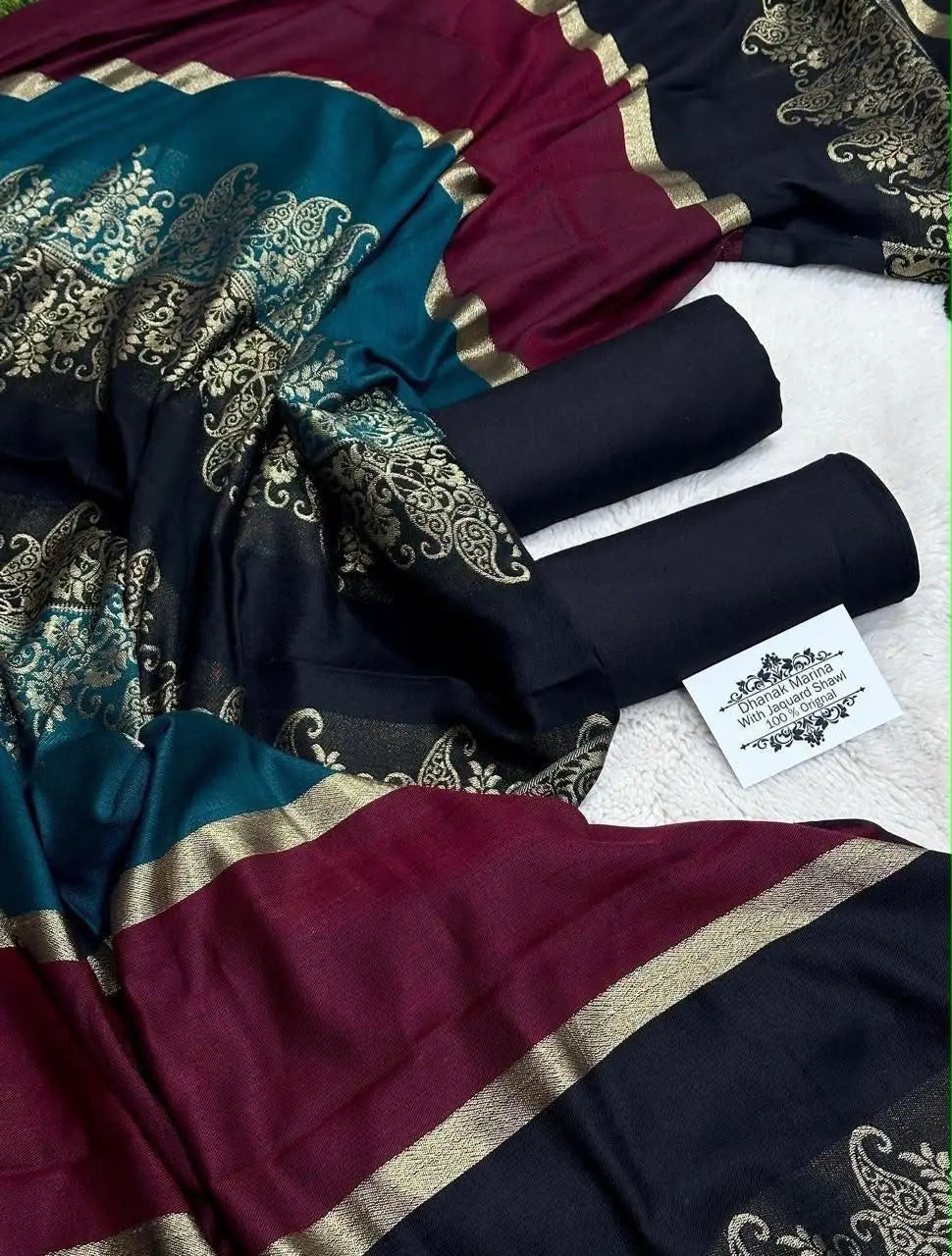 3-Piece Dhanak & Wool Shawl Suit — Jet Noir