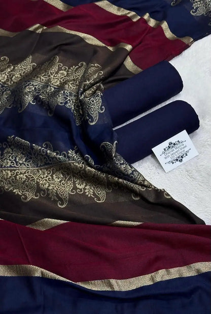 3-Piece Dhanak & Wool Shawl Suit — Sapphire Blue