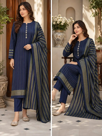 3-Piece Heavy Dhanak & Pashmina Shawl Suit — Ochre Amber
