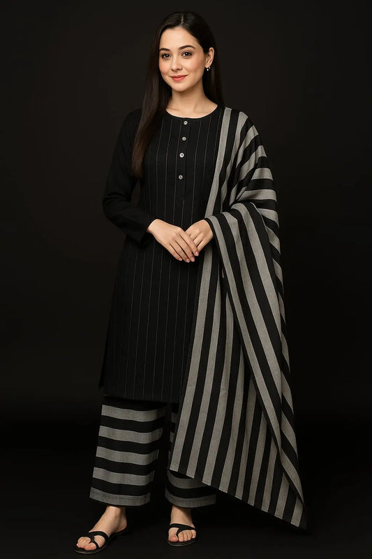 3-Piece Heavy Dhanak & Pashmina Shawl Suit — Terracotta Rust