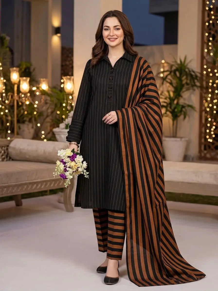 3-Piece Heavy Dhanak & Pashmina Shawl Suit — Jet Noir