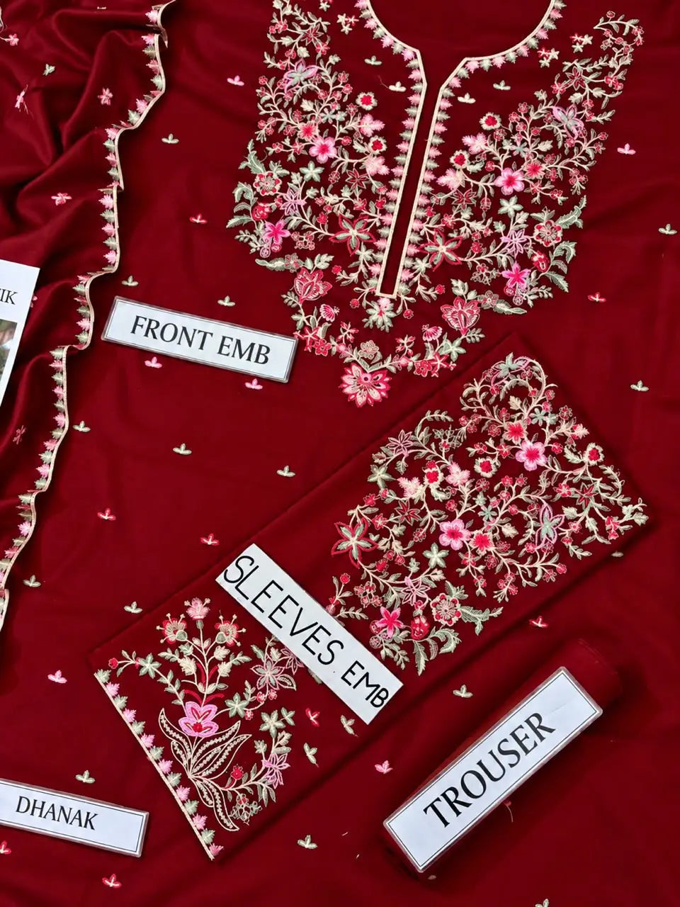 3-Piece Winter Dhanak Suit — Maroon Burgundy