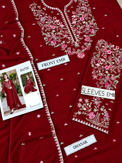 3-Piece Winter Dhanak Suit — Maroon Burgundy