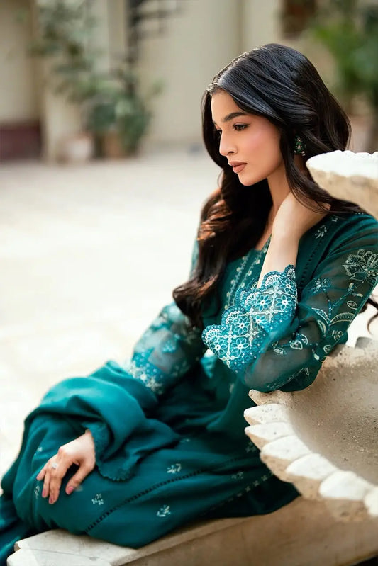 3-Piece Festive Chiffon Suit — Dove Grey (Paisley Needlework)