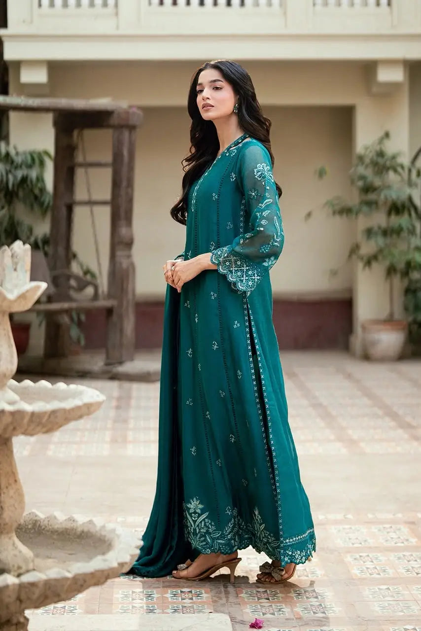 3-Piece Festive Chiffon Suit — Emerald Teal