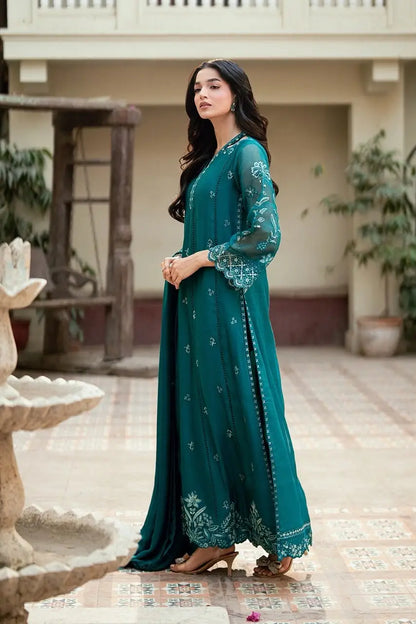 3-Piece Festive Chiffon Suit — Emerald Teal