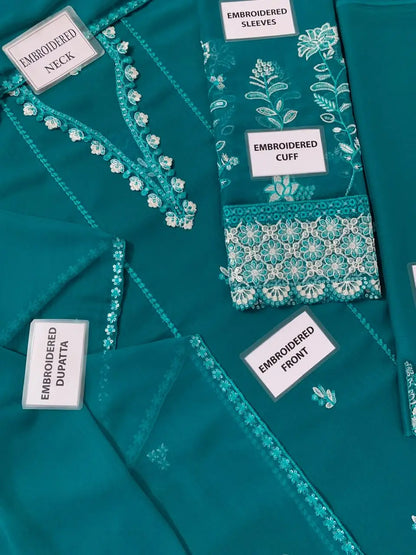 3-Piece Festive Chiffon Suit — Emerald Teal
