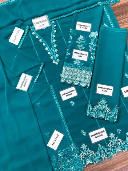 3-Piece Festive Chiffon Suit — Emerald Teal