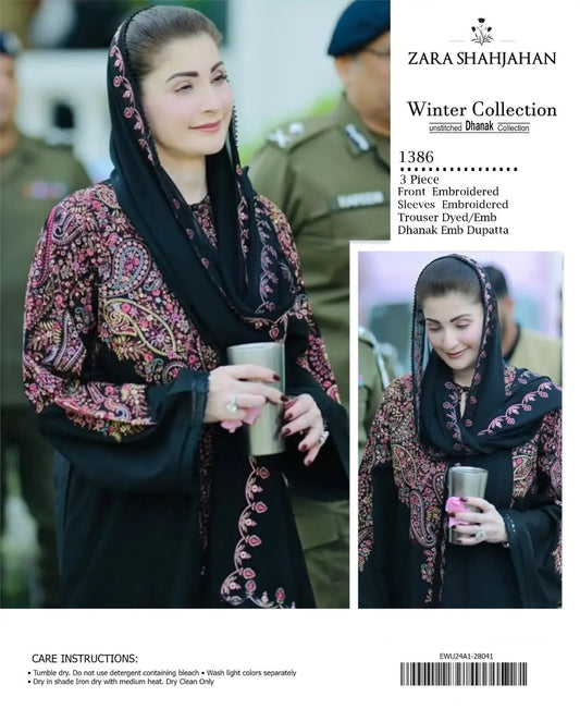 3-Piece Winter Dhanak Suit — Slate Charcoal