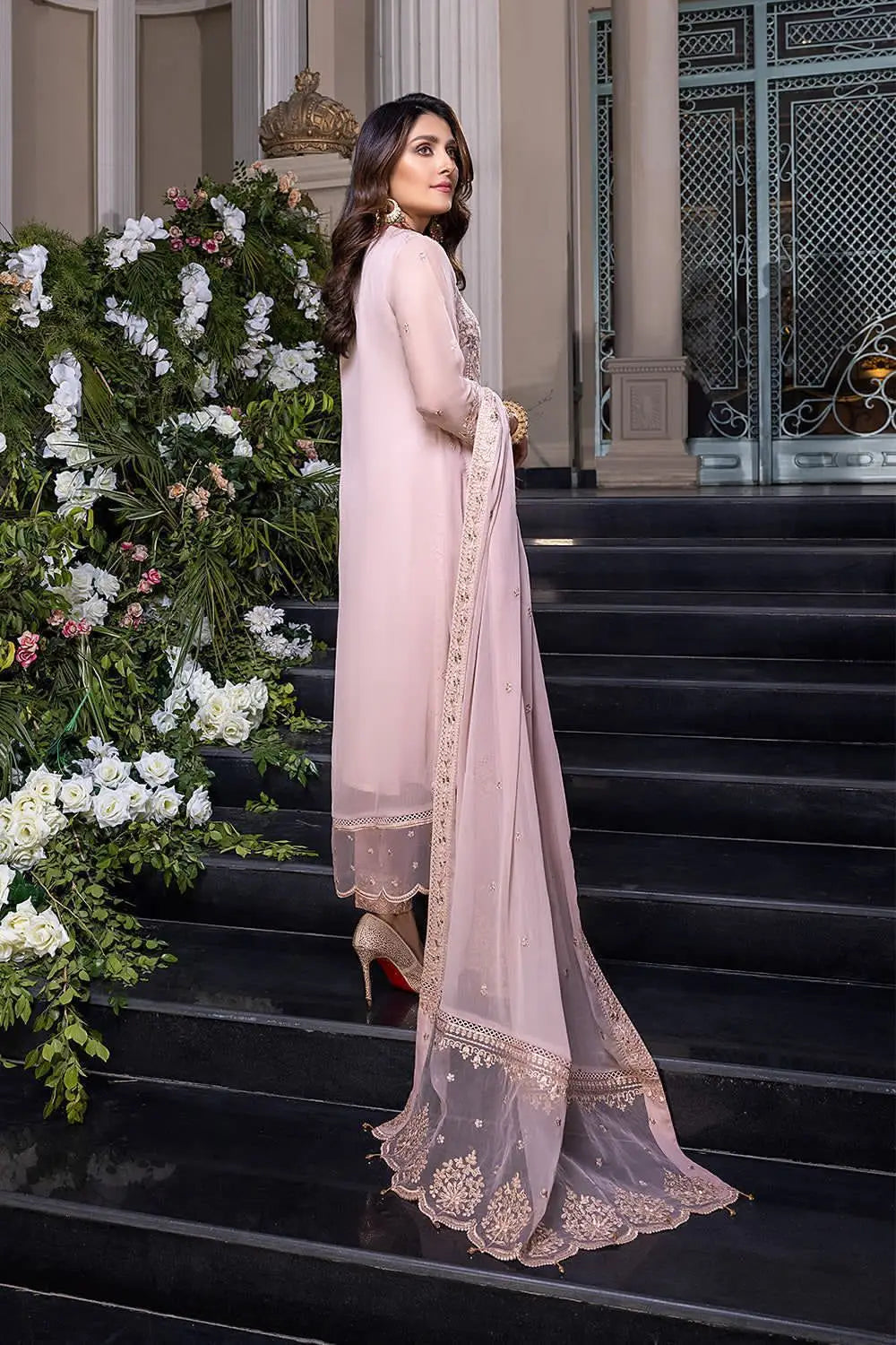 3-Piece Festive Chiffon Suit — Blush Pink