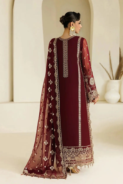 3-Piece Festive Chiffon Suit — Deep Maroon