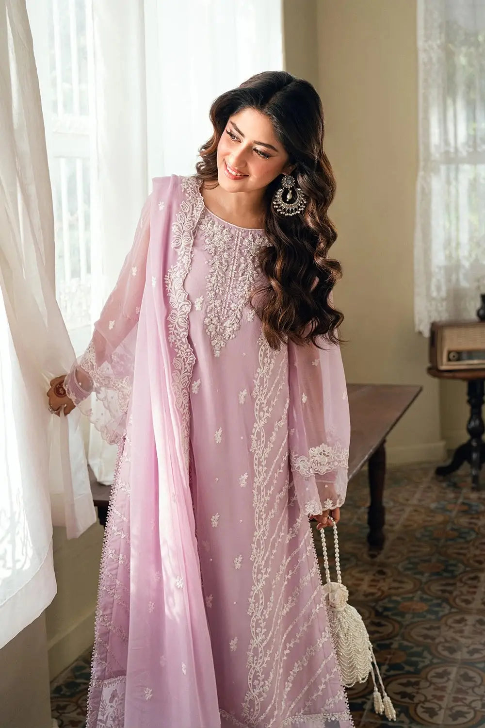 3-Piece Festive Chiffon Suit — Lilac Frost