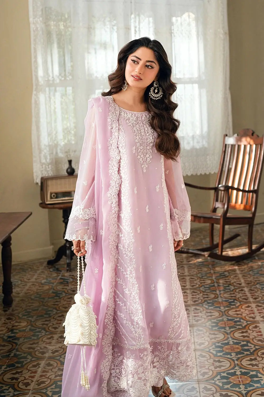 3-Piece Festive Chiffon Suit — Lilac Frost
