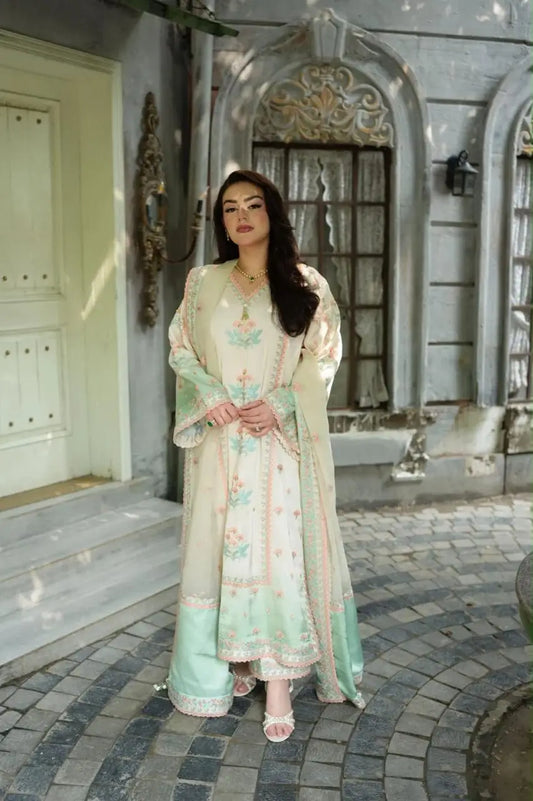 3-Piece Shamoz Silk Suit — Mint & Ivory