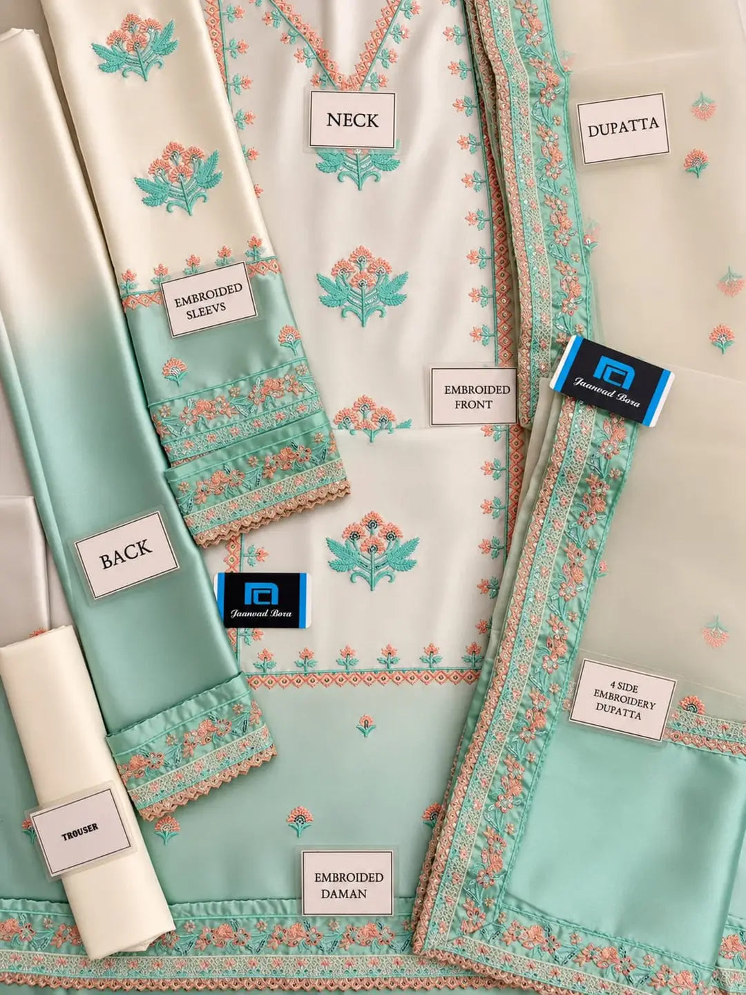 3-Piece Shamoz Silk & Organza Suit — Dove Grey (Kashmiri Resham)