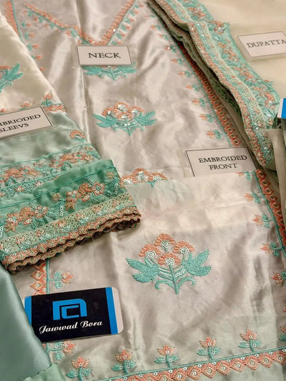 3-Piece Shamoz Silk & Organza Suit — Dove Grey (Kashmiri Resham)
