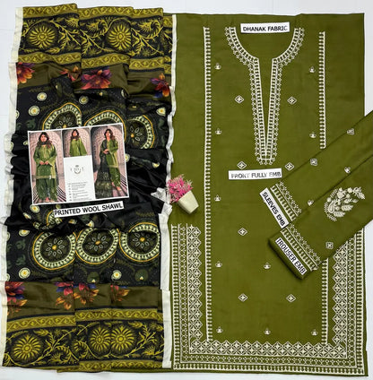 3-Piece Dhanak & Wool Shawl — Amber Rust