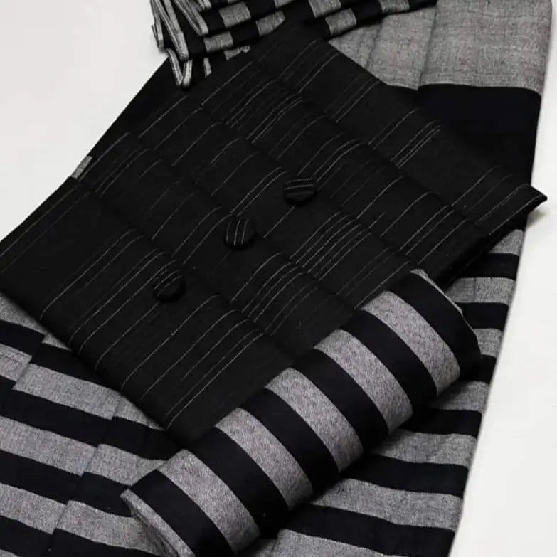 3-Piece Dhanak & Pashmina Shawl Suit — Jet Noir