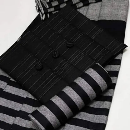 3-Piece Dhanak & Pashmina Shawl Suit — Jet Noir