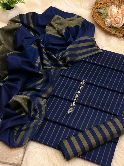 3-Piece Dhanak & Pashmina Shawl Suit — Sapphire Teal